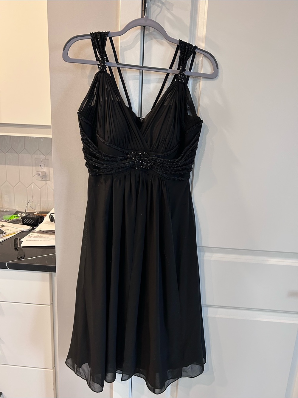 Simon Chang Black Dress Embellished Beaded Details Evening Dress Formal Wedding